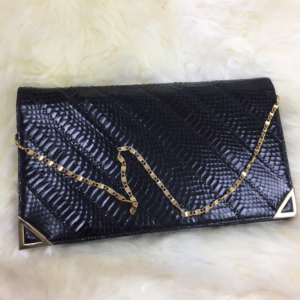 Rare Vintage VTG Mello Nary Black Leather Clutch
